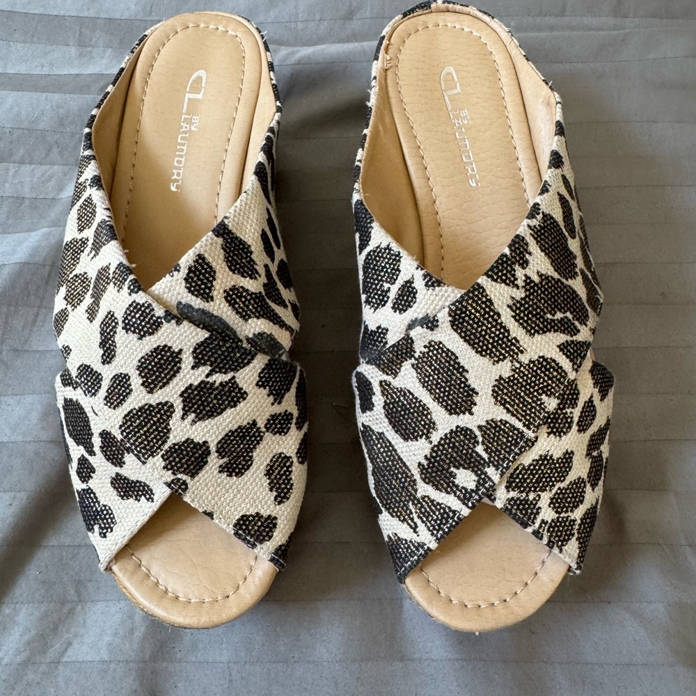 Chinese Laundry Brown and Cream Mules with Animal Print